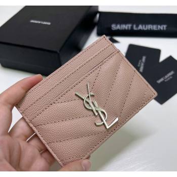Saint Laurent Grained Leather Card Holder 423291 Pink/Silver 2024 (nana-240417067)
