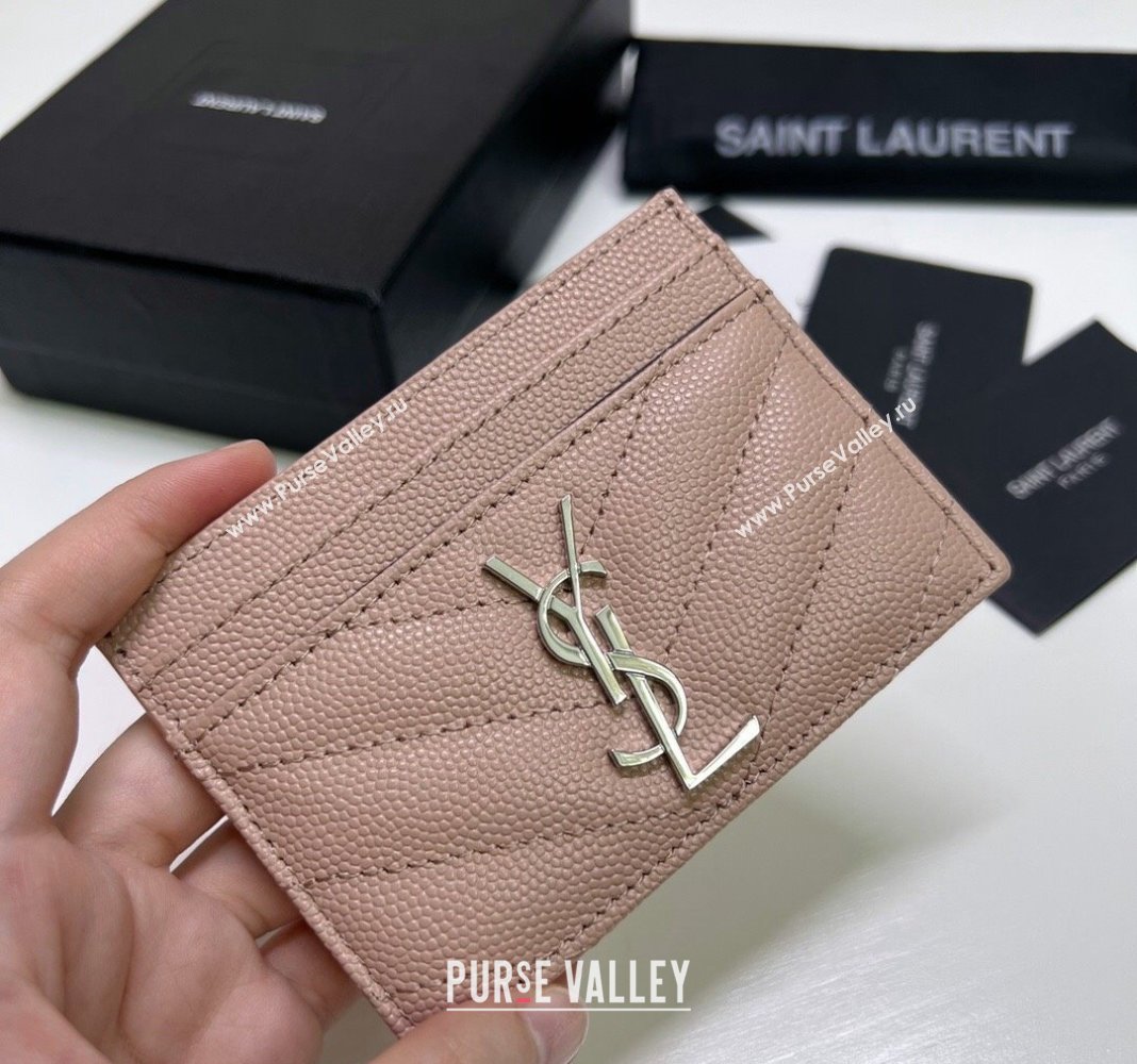 Saint Laurent Grained Leather Card Holder 423291 Pink/Silver 2024 (nana-240417067)