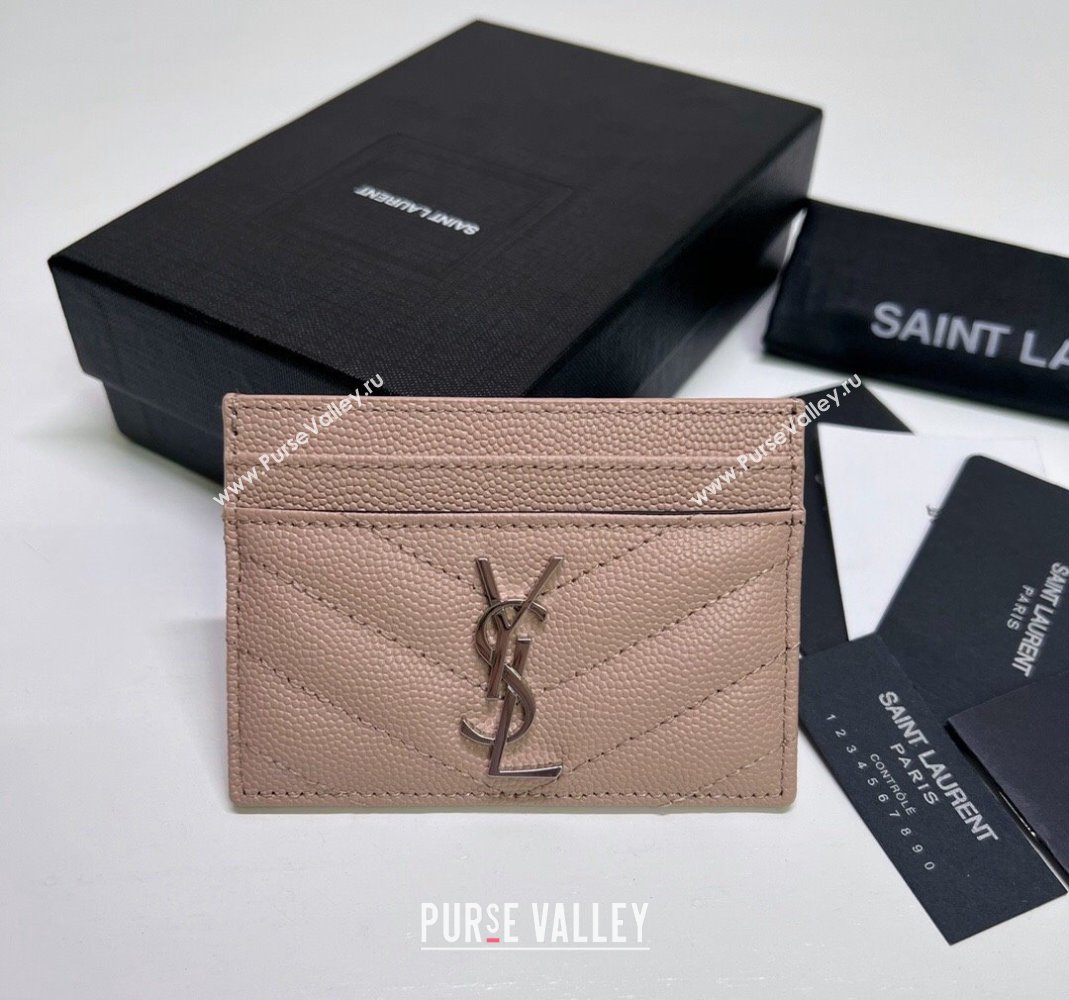 Saint Laurent Grained Leather Card Holder 423291 Pink/Silver 2024 (nana-240417067)