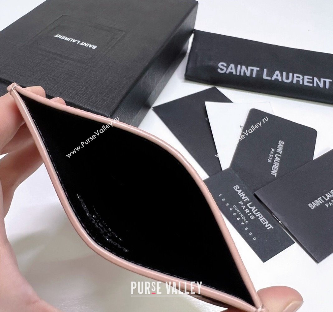 Saint Laurent Grained Leather Card Holder 423291 Pink/Silver 2024 (nana-240417067)