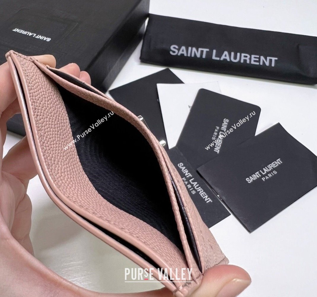 Saint Laurent Grained Leather Card Holder 423291 Pink/Silver 2024 (nana-240417067)