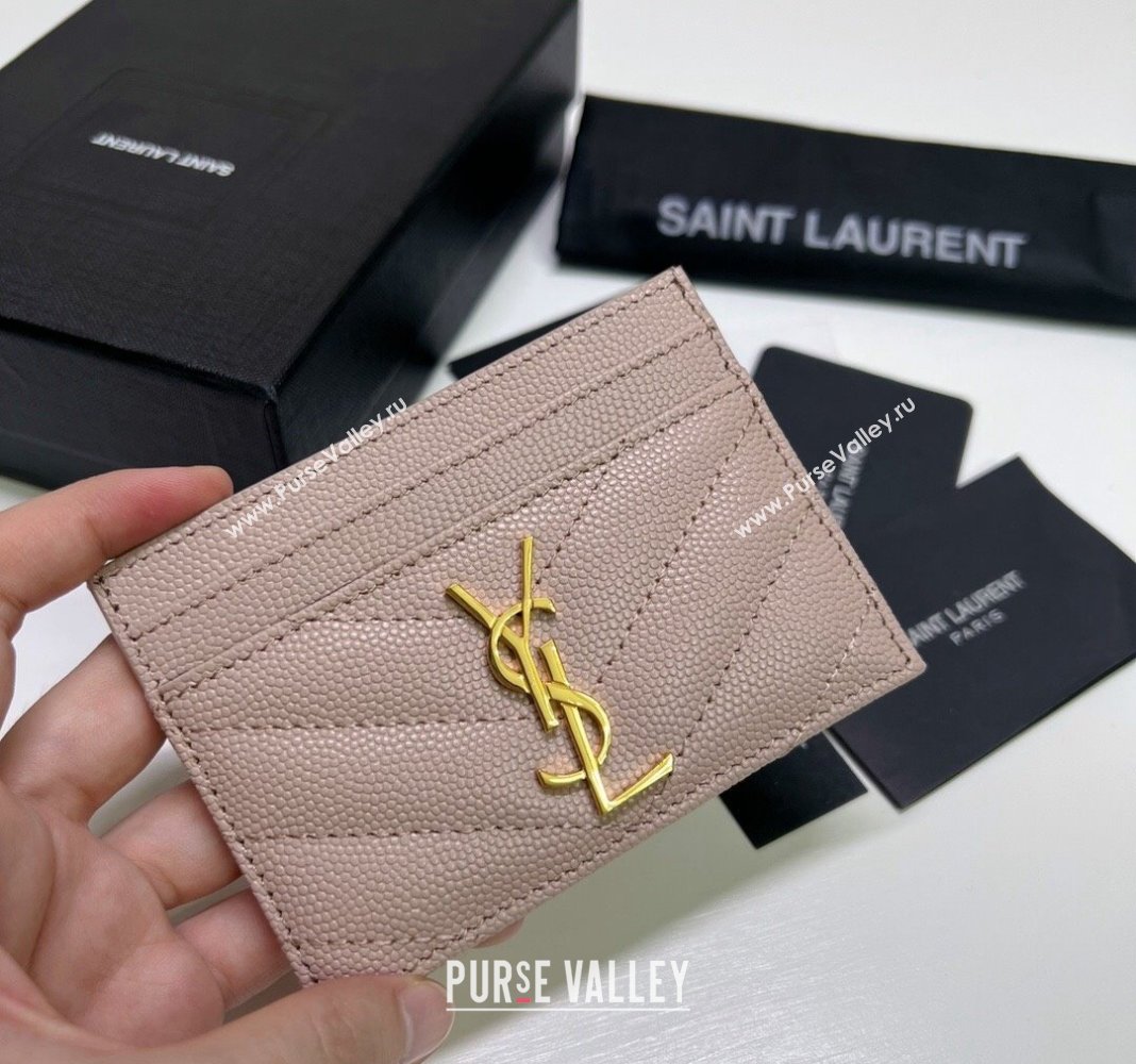 Saint Laurent Grained Leather Card Holder 423291 Pink/Gold 2024 (nana-240417068)