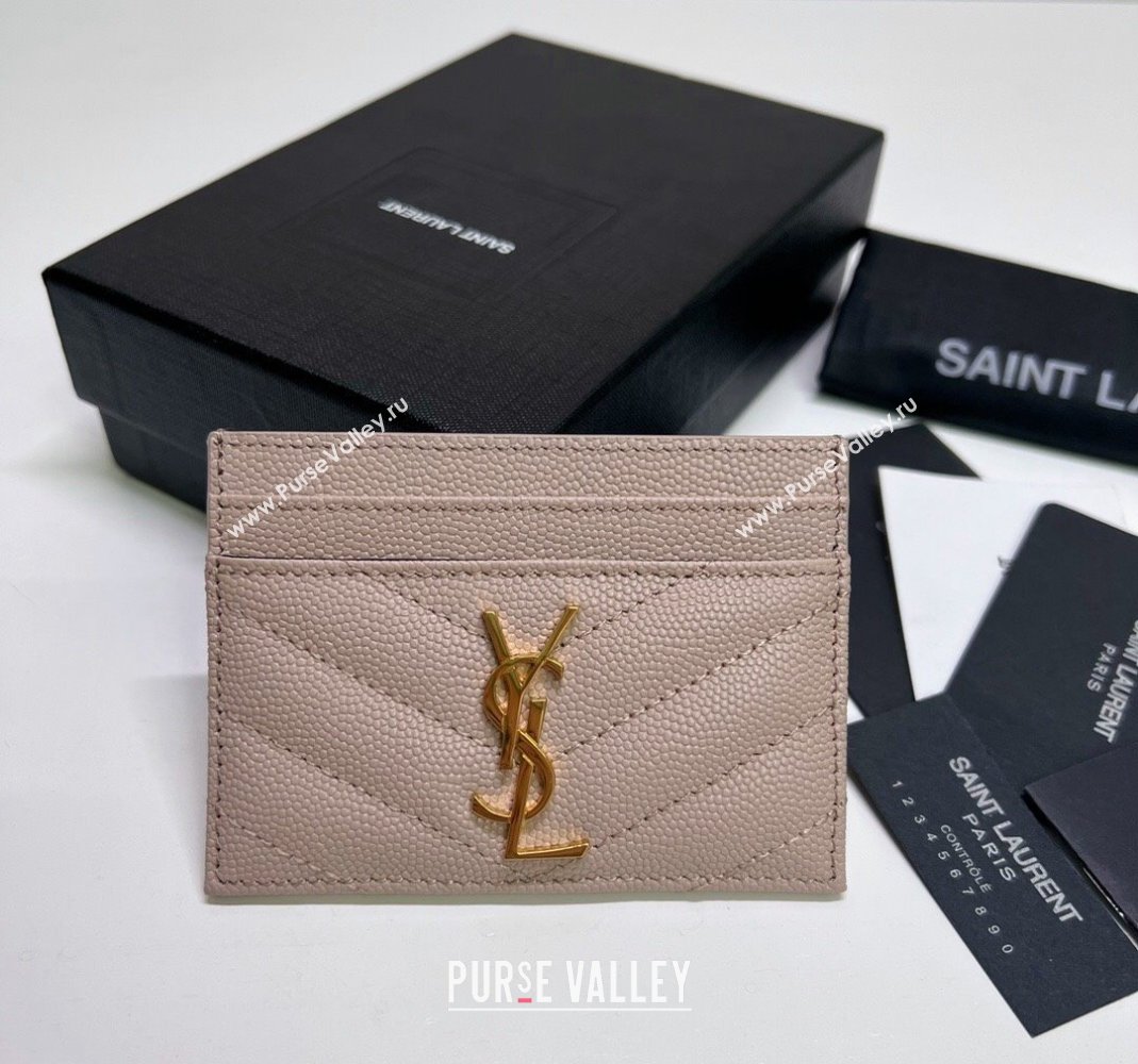 Saint Laurent Grained Leather Card Holder 423291 Pink/Gold 2024 (nana-240417068)