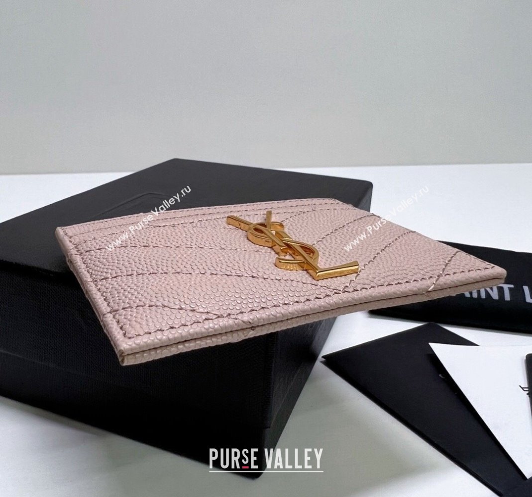 Saint Laurent Grained Leather Card Holder 423291 Pink/Gold 2024 (nana-240417068)