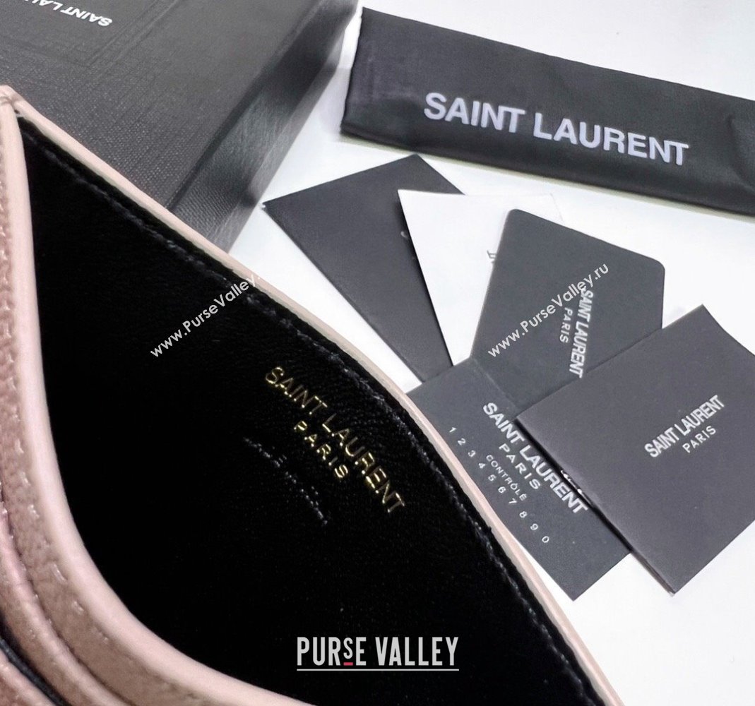 Saint Laurent Grained Leather Card Holder 423291 Pink/Gold 2024 (nana-240417068)