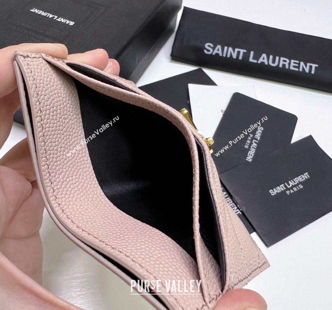 Saint Laurent Grained Leather Card Holder 423291 Pink/Gold 2024 (nana-240417068)