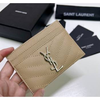 Saint Laurent Grained Leather Card Holder 423291 Beige/Silver 2024 (nana-240417069)