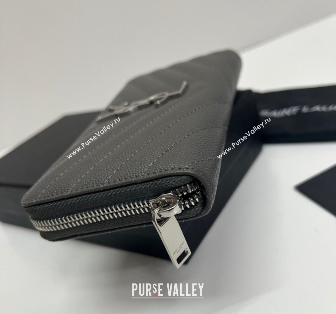 Saint Laurent Monogram Zip Around Wallet in Grained Leather 358094 Grey 2024 (nana-240417055)