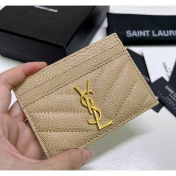 Saint Laurent Grained Leather Card Holder 423291 Beige/Gold 2024 (nana-240417070)