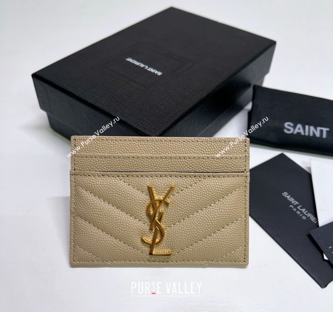 Saint Laurent Grained Leather Card Holder 423291 Beige/Gold 2024 (nana-240417070)