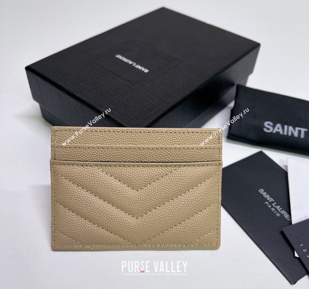 Saint Laurent Grained Leather Card Holder 423291 Beige/Gold 2024 (nana-240417070)