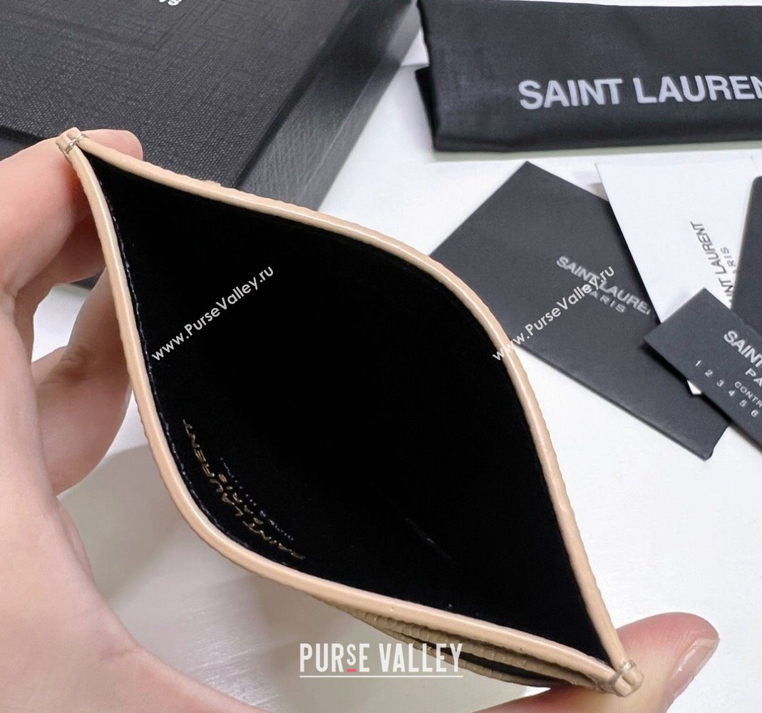 Saint Laurent Grained Leather Card Holder 423291 Beige/Gold 2024 (nana-240417070)