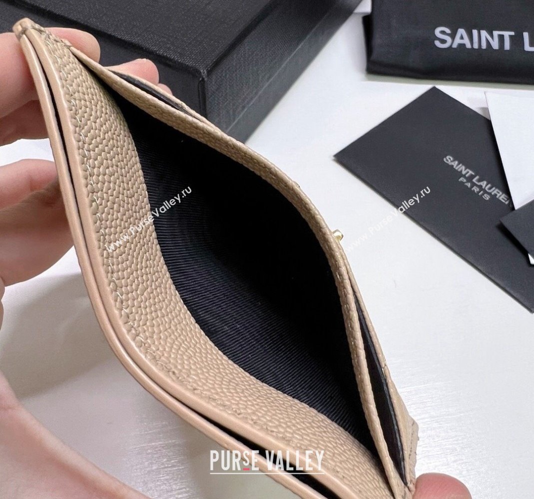 Saint Laurent Grained Leather Card Holder 423291 Beige/Gold 2024 (nana-240417070)