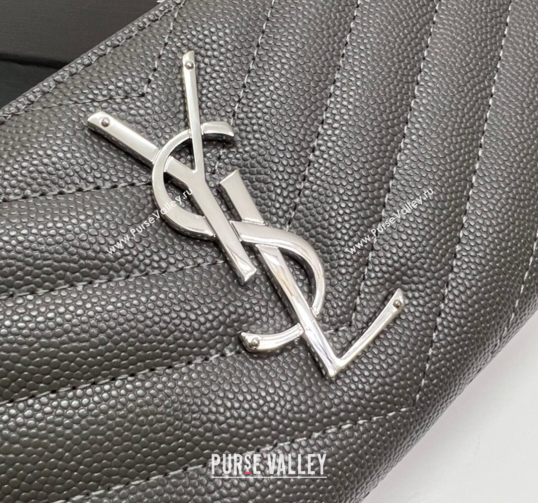 Saint Laurent Monogram Zip Around Wallet in Grained Leather 358094 Grey 2024 (nana-240417055)