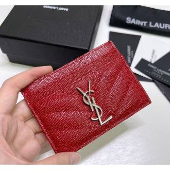 Saint Laurent Grained Leather Card Holder 423291 Red/Silver 2024 (nana-240417071)