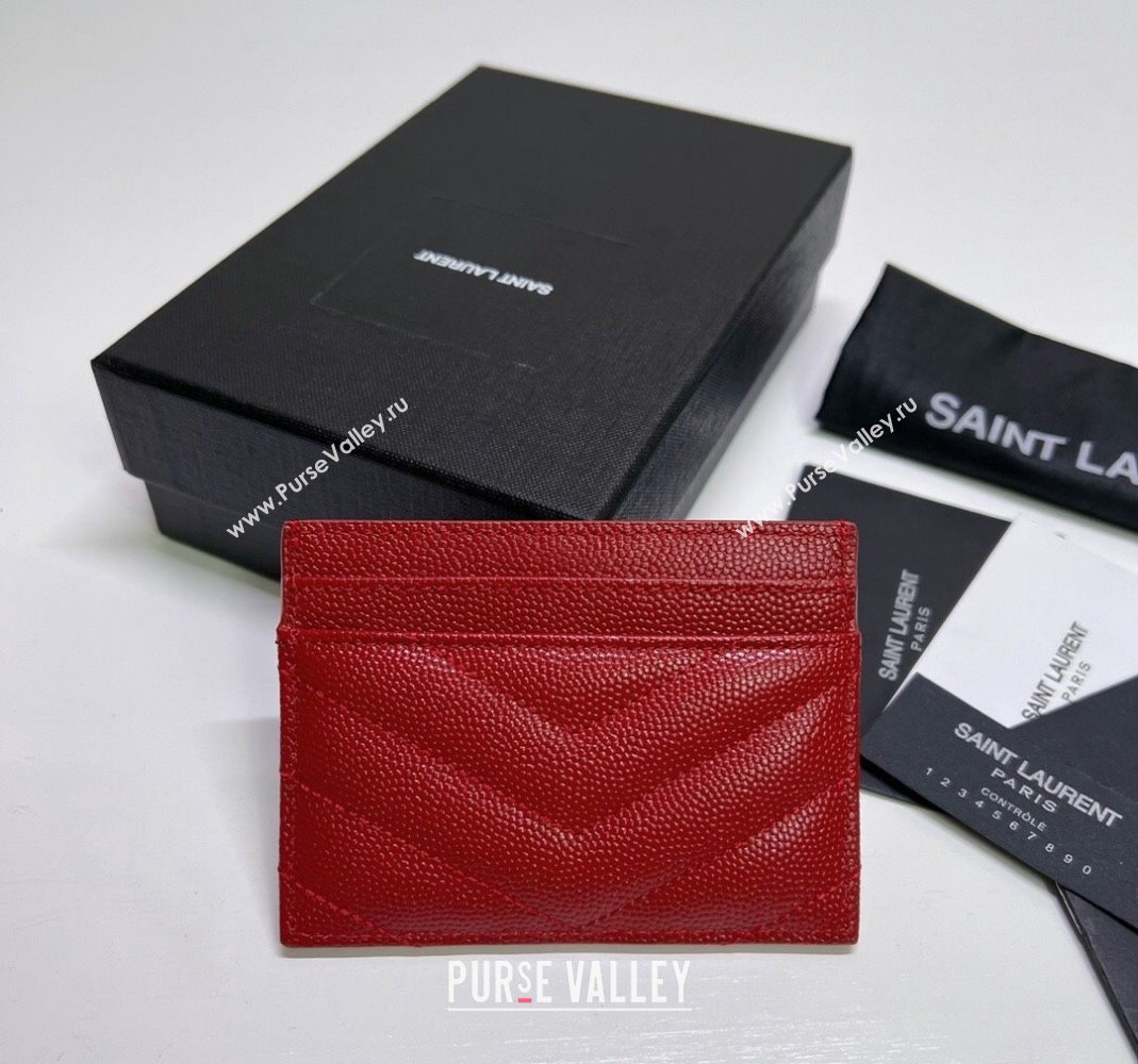Saint Laurent Grained Leather Card Holder 423291 Red/Silver 2024 (nana-240417071)