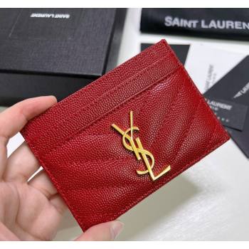 Saint Laurent Grained Leather Card Holder 423291 Red/Gold 2024 (nana-240417072)