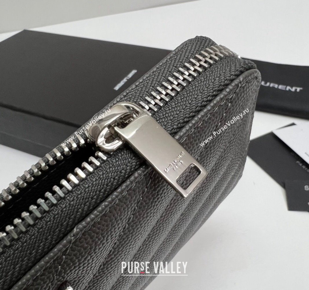 Saint Laurent Monogram Zip Around Wallet in Grained Leather 358094 Grey 2024 (nana-240417055)