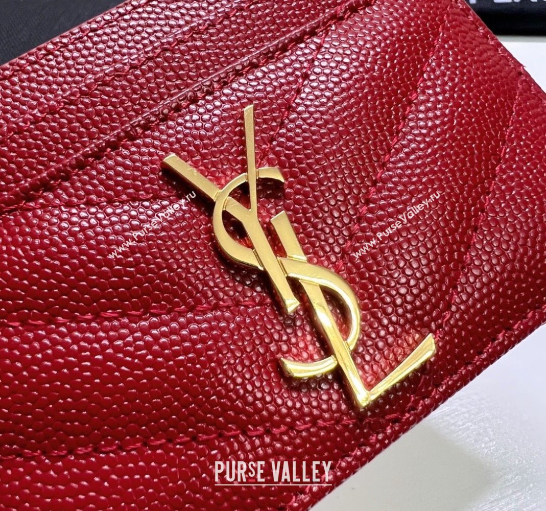 Saint Laurent Grained Leather Card Holder 423291 Red/Gold 2024 (nana-240417072)