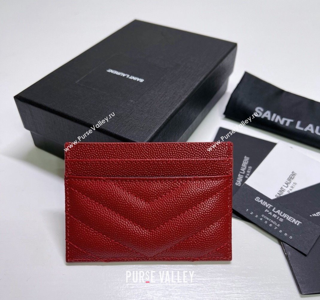 Saint Laurent Grained Leather Card Holder 423291 Red/Gold 2024 (nana-240417072)