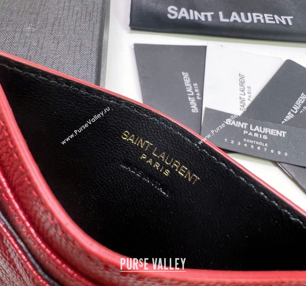 Saint Laurent Grained Leather Card Holder 423291 Red/Gold 2024 (nana-240417072)