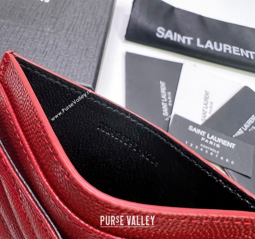 Saint Laurent Grained Leather Card Holder 423291 Red/Gold 2024 (nana-240417072)
