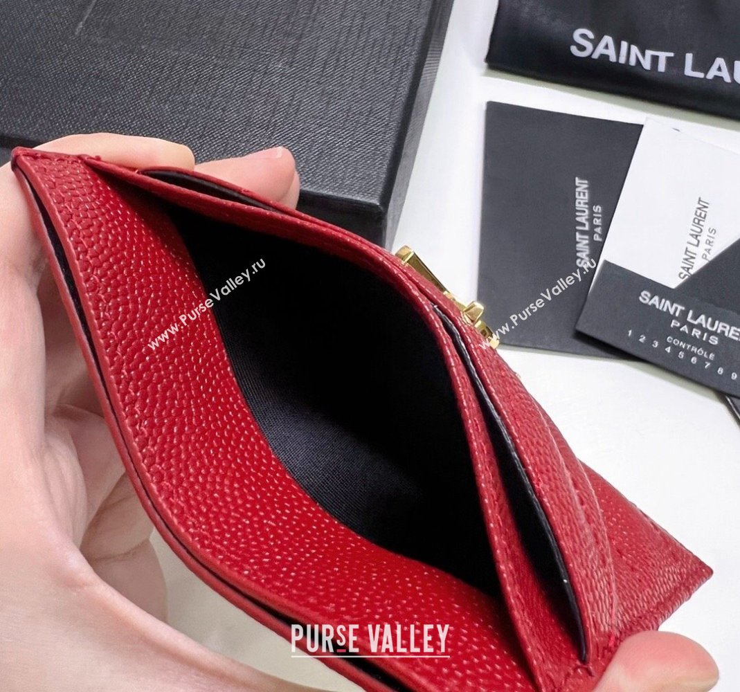 Saint Laurent Grained Leather Card Holder 423291 Red/Gold 2024 (nana-240417072)