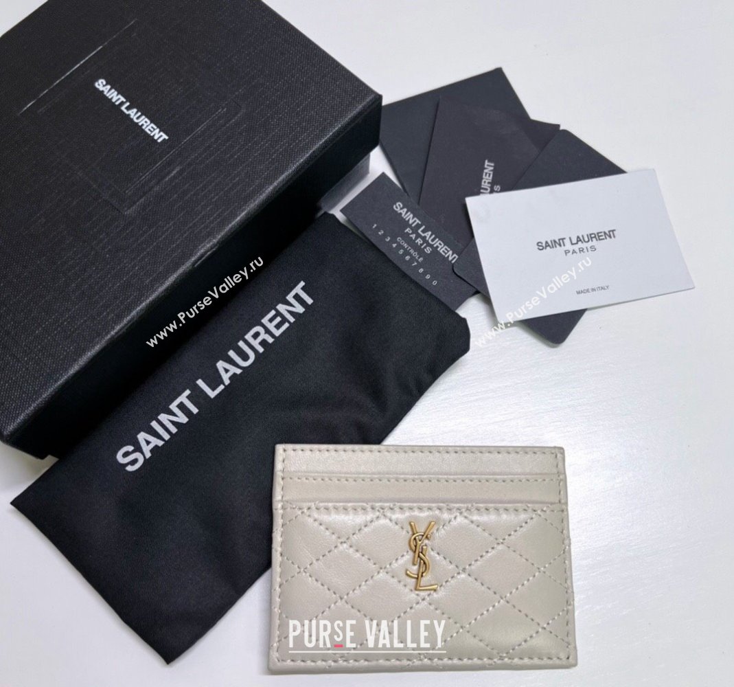 Saint Laurent Gaby Quilted Lambskin Card Holder 703219 White 2024 (nana-240417073)