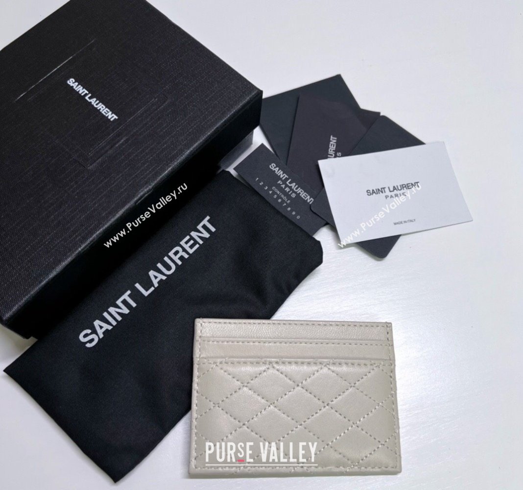 Saint Laurent Gaby Quilted Lambskin Card Holder 703219 White 2024 (nana-240417073)