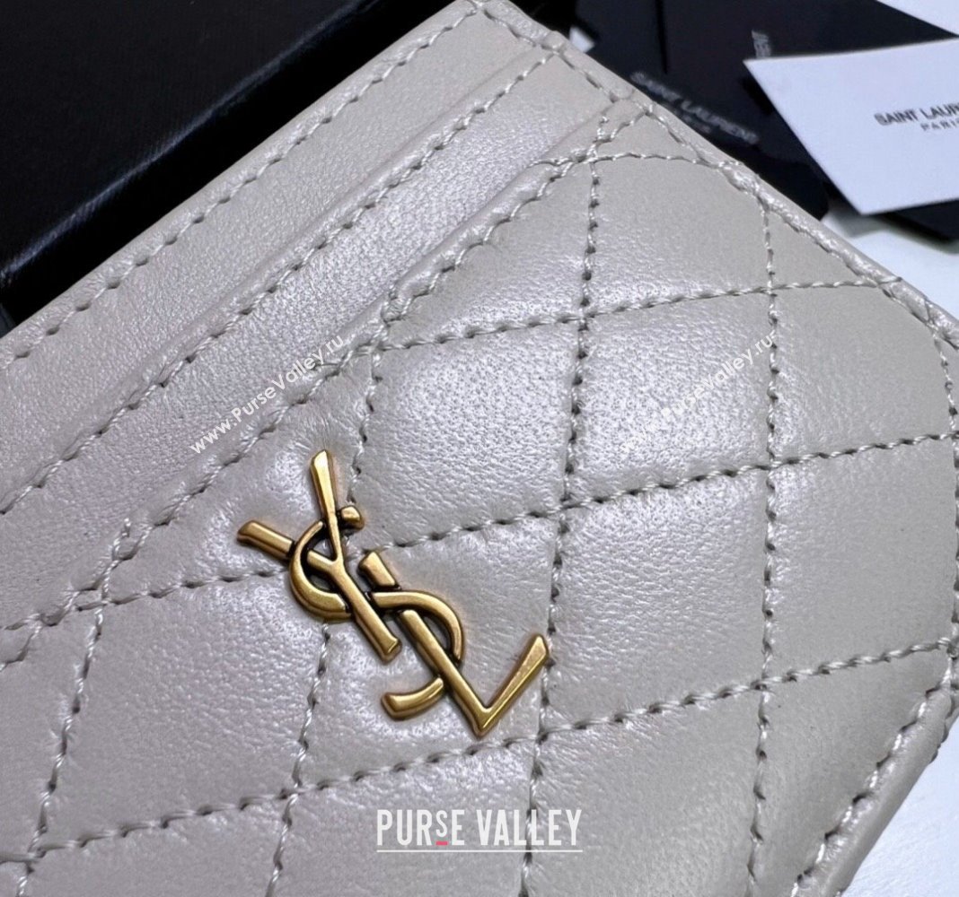 Saint Laurent Gaby Quilted Lambskin Card Holder 703219 White 2024 (nana-240417073)