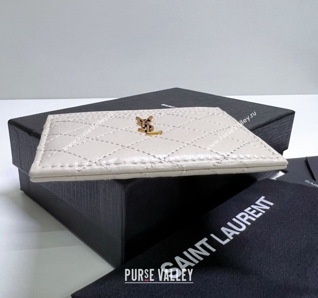 Saint Laurent Gaby Quilted Lambskin Card Holder 703219 White 2024 (nana-240417073)