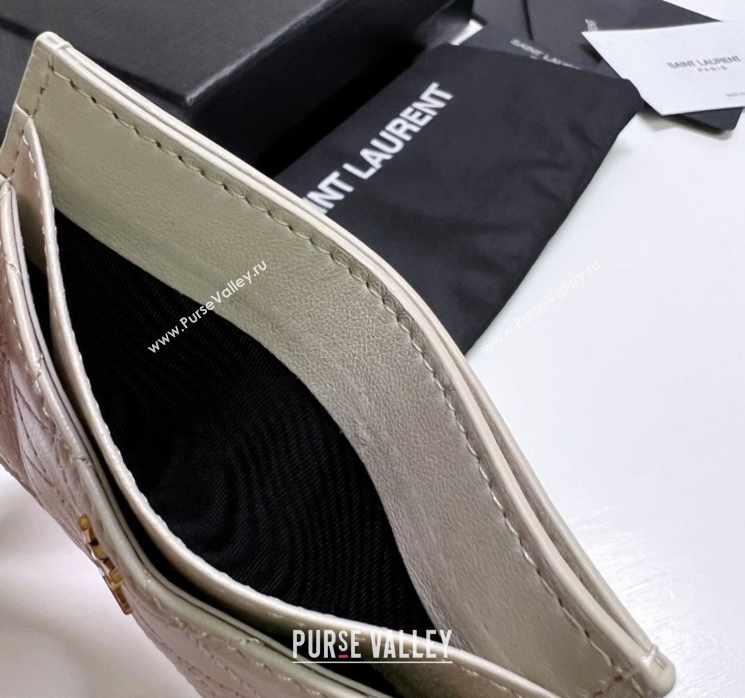 Saint Laurent Gaby Quilted Lambskin Card Holder 703219 White 2024 (nana-240417073)