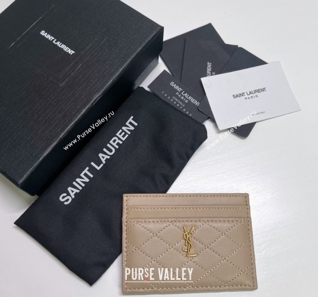 Saint Laurent Gaby Quilted Lambskin Card Holder 703219 Beige 2024 (nana-240417074)