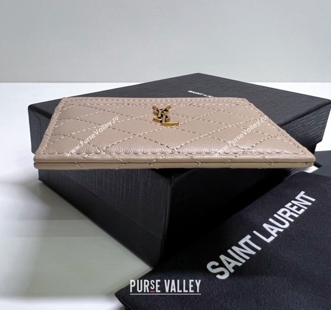 Saint Laurent Gaby Quilted Lambskin Card Holder 703219 Beige 2024 (nana-240417074)