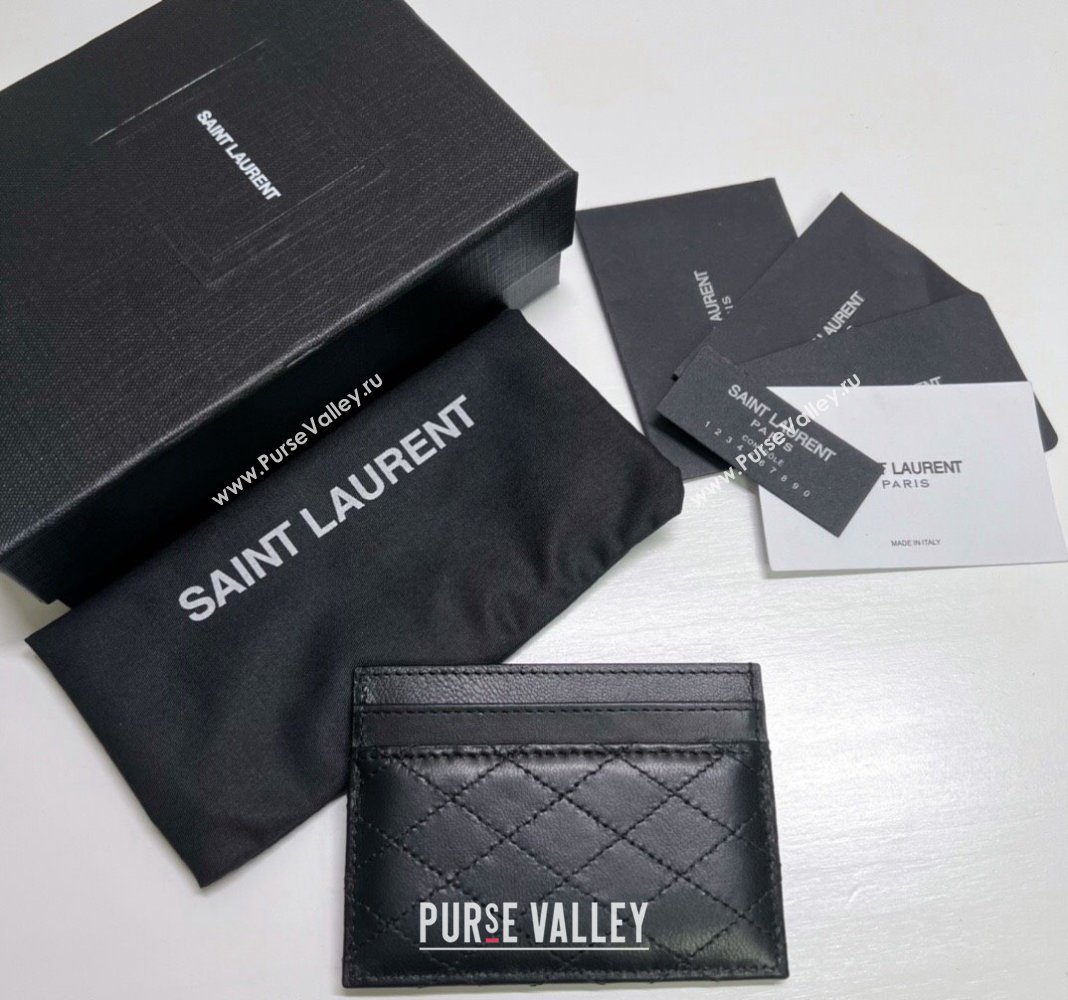 Saint Laurent Gaby Quilted Lambskin Card Holder 703219 Black 2024 (nana-240417075)