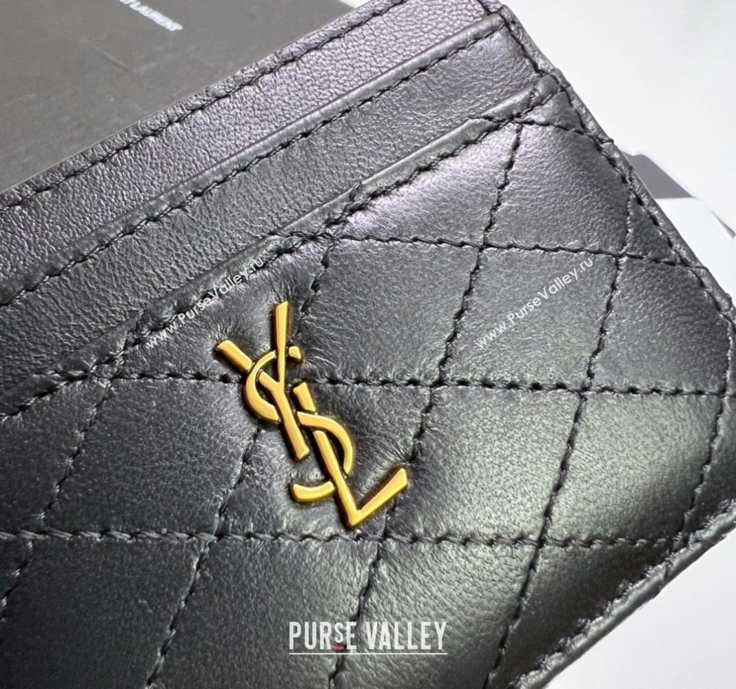 Saint Laurent Gaby Quilted Lambskin Card Holder 703219 Black 2024 (nana-240417075)