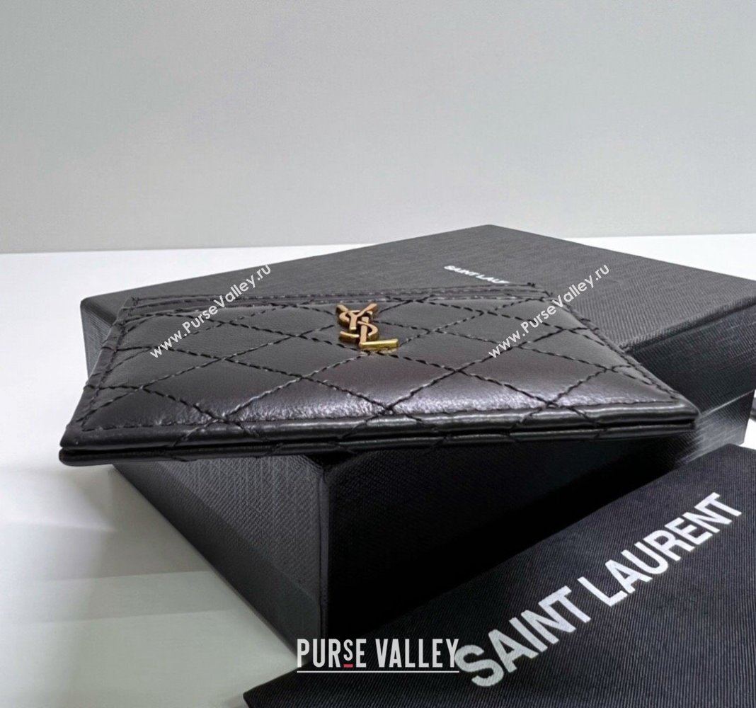 Saint Laurent Gaby Quilted Lambskin Card Holder 703219 Black 2024 (nana-240417075)