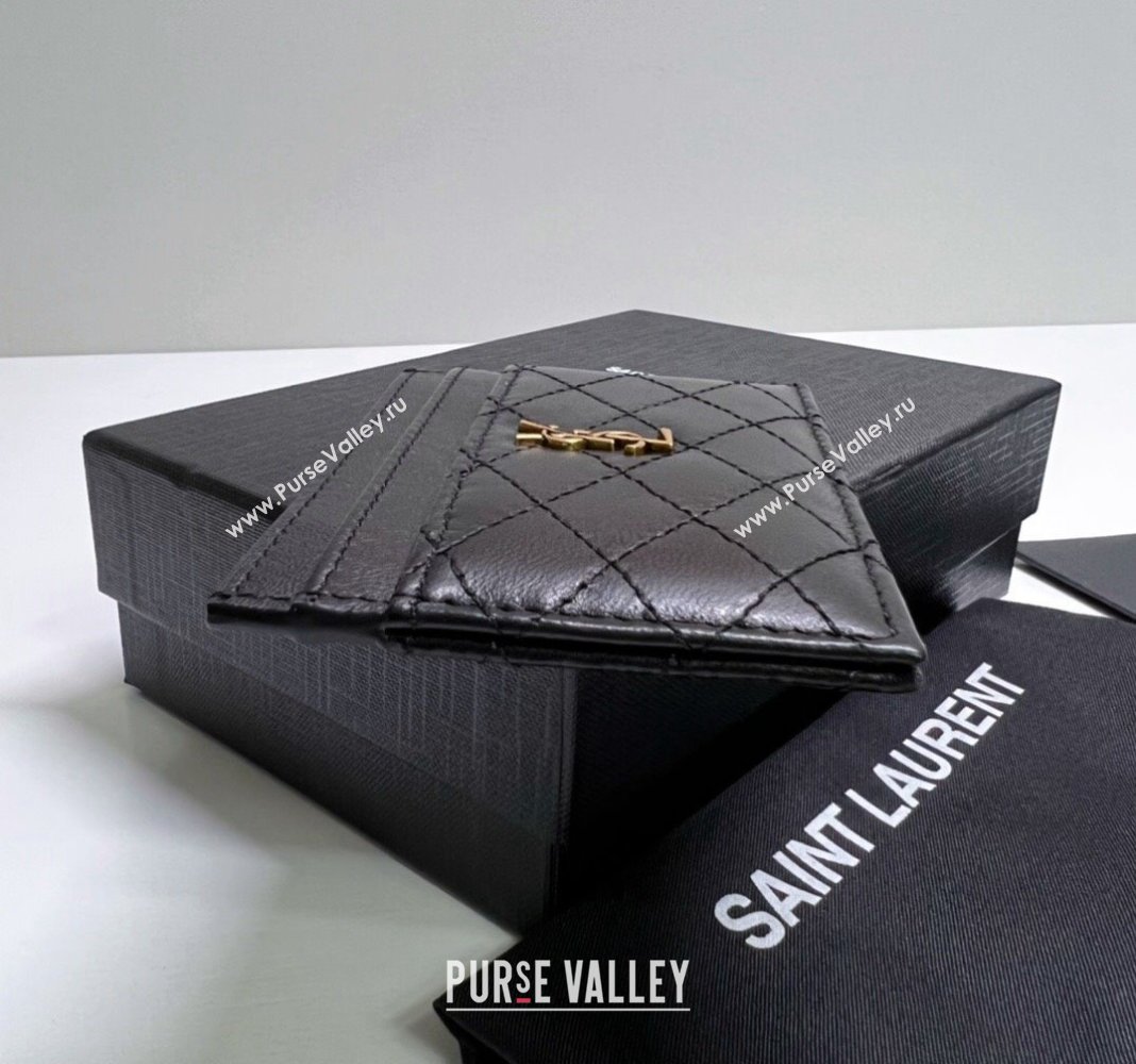 Saint Laurent Gaby Quilted Lambskin Card Holder 703219 Black 2024 (nana-240417075)