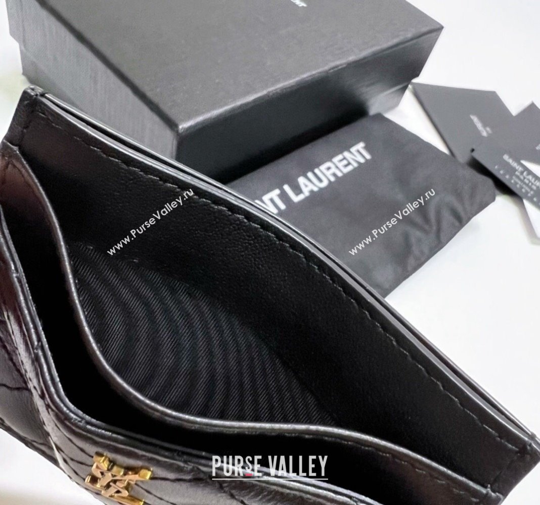 Saint Laurent Gaby Quilted Lambskin Card Holder 703219 Black 2024 (nana-240417075)
