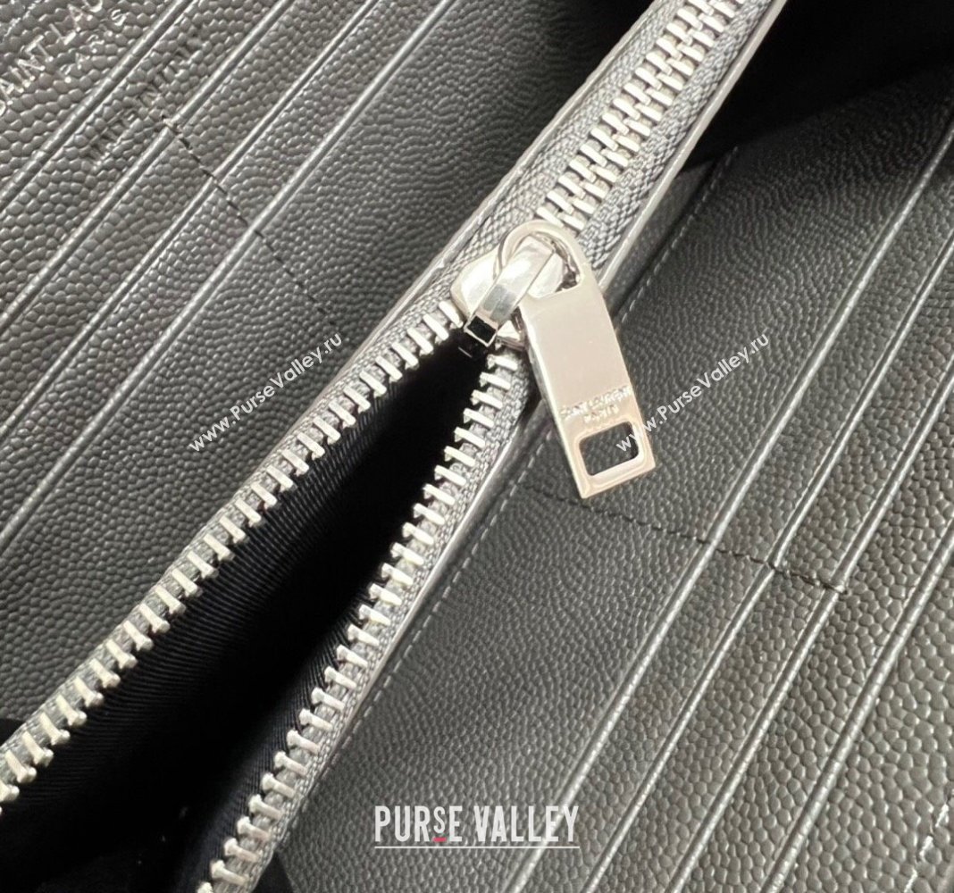 Saint Laurent Monogram Zip Around Wallet in Grained Leather 358094 Grey 2024 (nana-240417055)