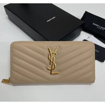 Saint Laurent Monogram Zip Around Wallet in Grained Leather 358094 Beige 2024 (nana-240417056)