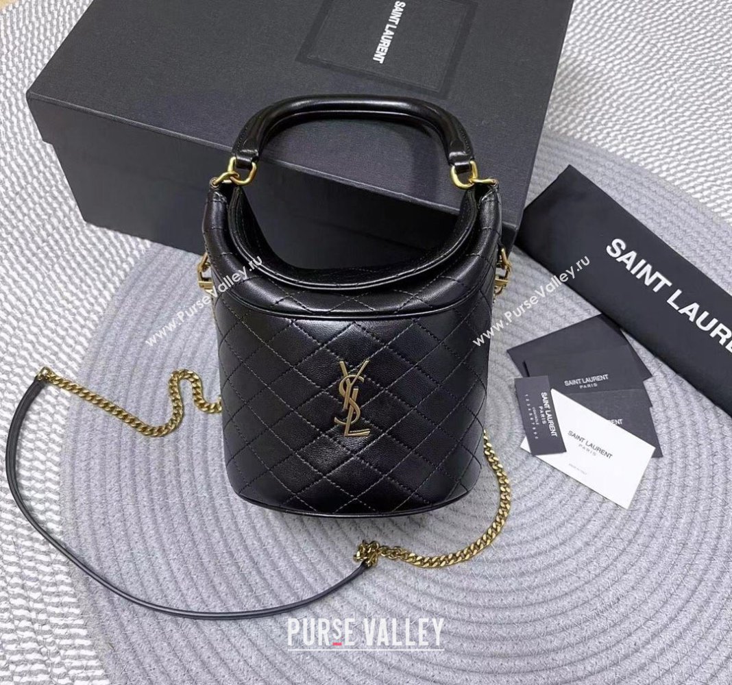 Saint Laurent Gaby Bucket Bag in Quilted Lambskin Black 2024 763961 (nana-240417076)