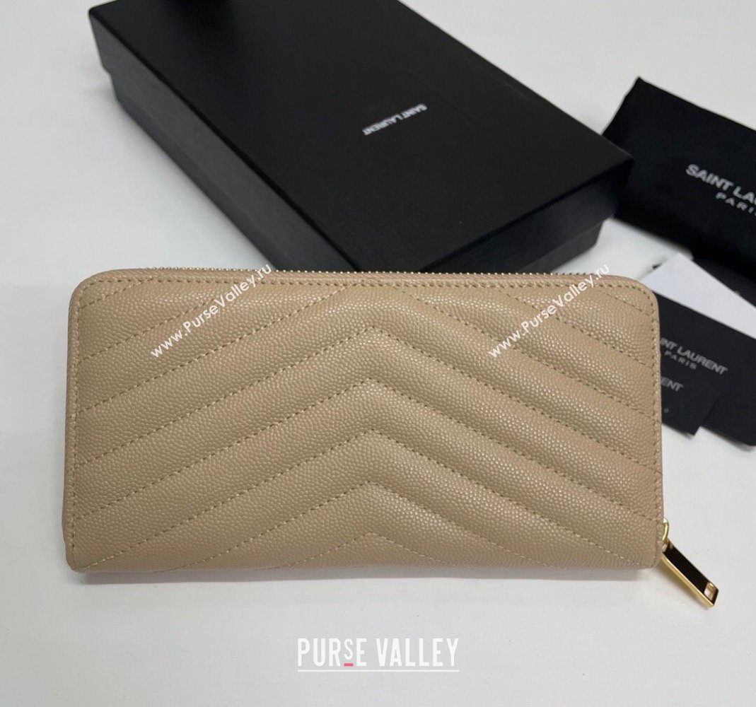 Saint Laurent Monogram Zip Around Wallet in Grained Leather 358094 Beige 2024 (nana-240417056)