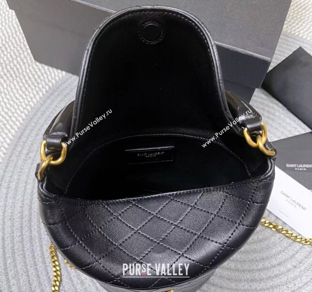 Saint Laurent Gaby Bucket Bag in Quilted Lambskin Black 2024 763961 (nana-240417076)