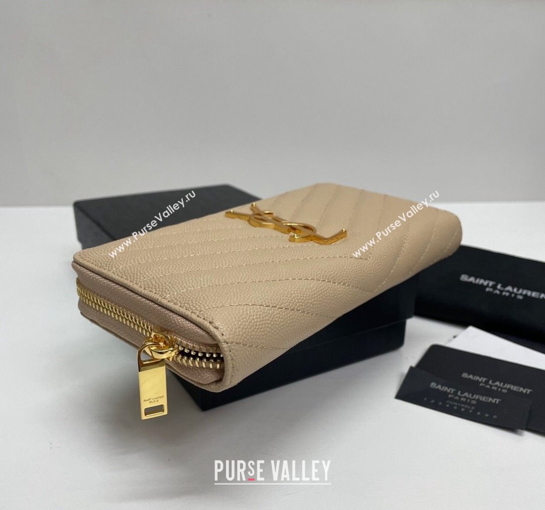 Saint Laurent Monogram Zip Around Wallet in Grained Leather 358094 Beige 2024 (nana-240417056)