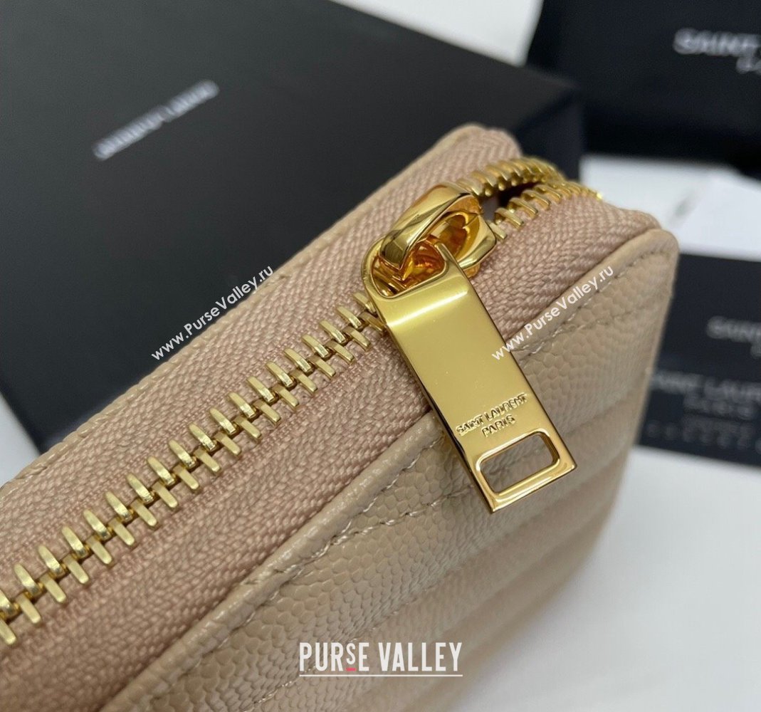 Saint Laurent Monogram Zip Around Wallet in Grained Leather 358094 Beige 2024 (nana-240417056)