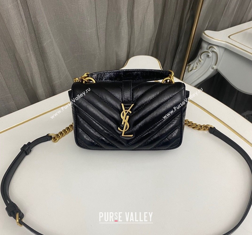 Saint Laurent College Mini Chain Bag in Shiny Crackled Leather 779430 Black 2025 (nana-250409095)