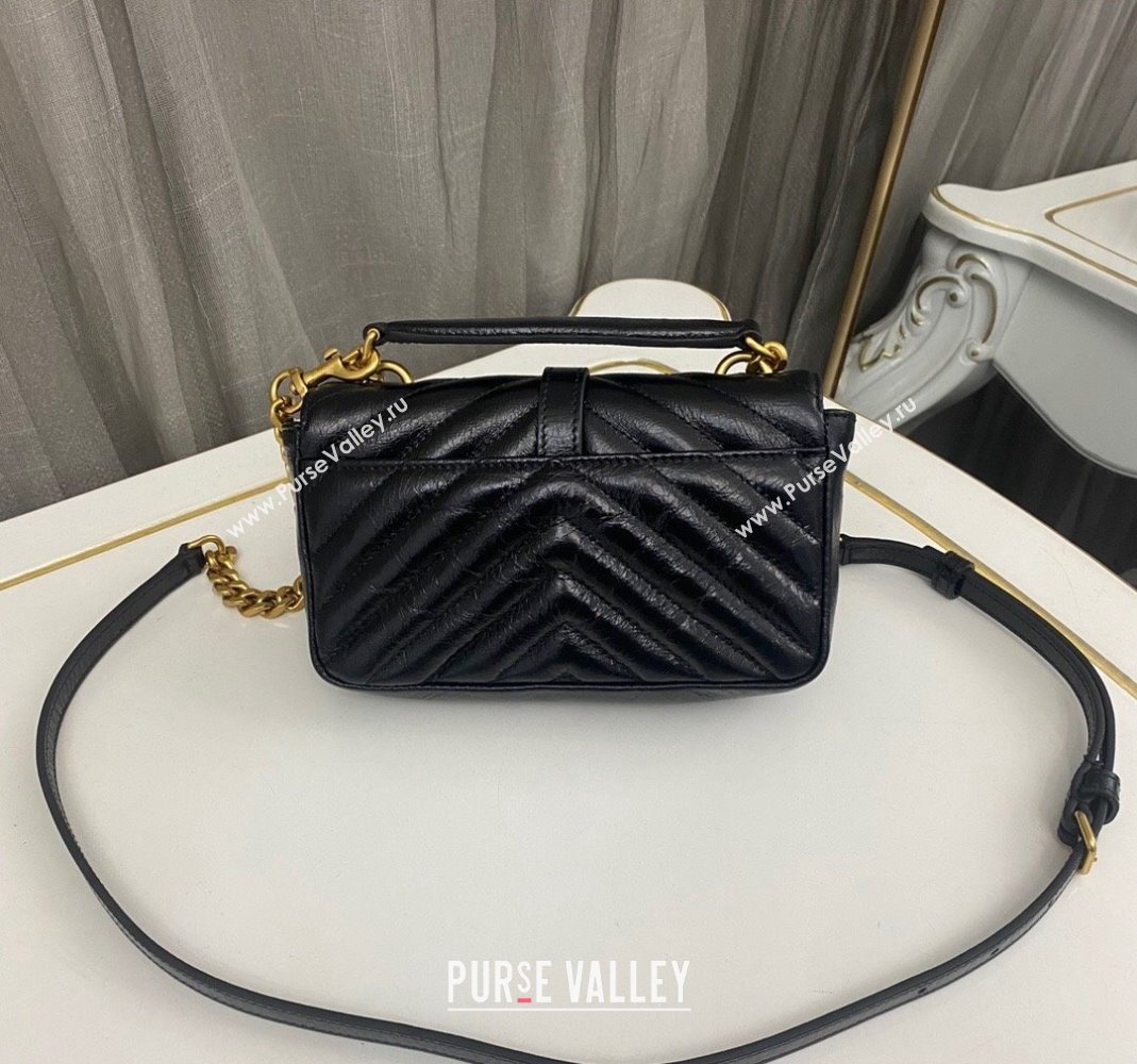 Saint Laurent College Mini Chain Bag in Shiny Crackled Leather 779430 Black 2024 (nana-240417077)