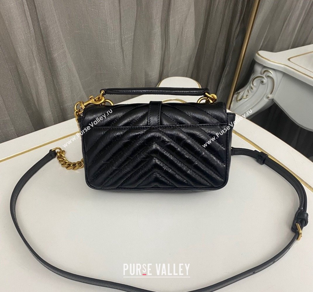 Saint Laurent College Mini Chain Bag in Shiny Crackled Leather 779430 Black 2025 (nana-250409095)