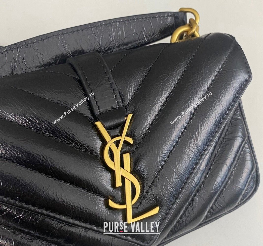 Saint Laurent College Mini Chain Bag in Shiny Crackled Leather 779430 Black 2024 (nana-240417077)